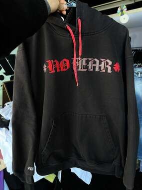 Vintage No Fear Graphic Pullover Hoodie Black Red Gothic Font